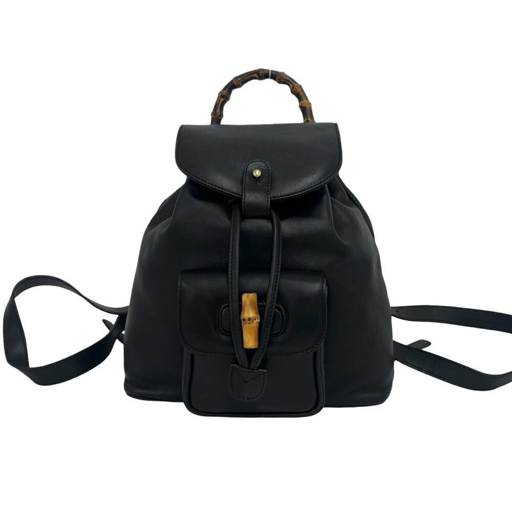 GUCCI Vintage Bamboo Leather Backpack/Daypack (Old Gucci style) - Black Item ...